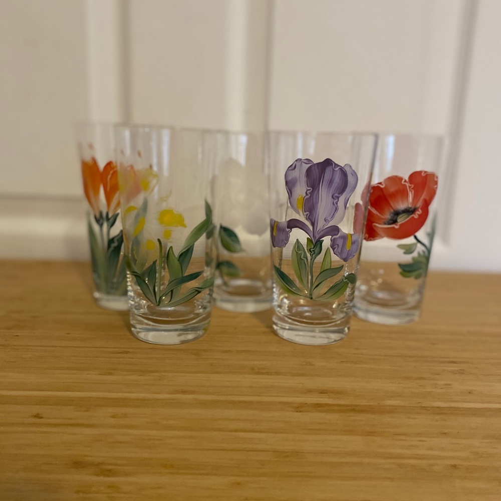Vintage Floral Glasses Set of 5